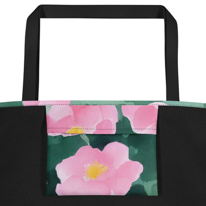 Large Tote Bag w/ Pocket - Pink Blossom Serenade