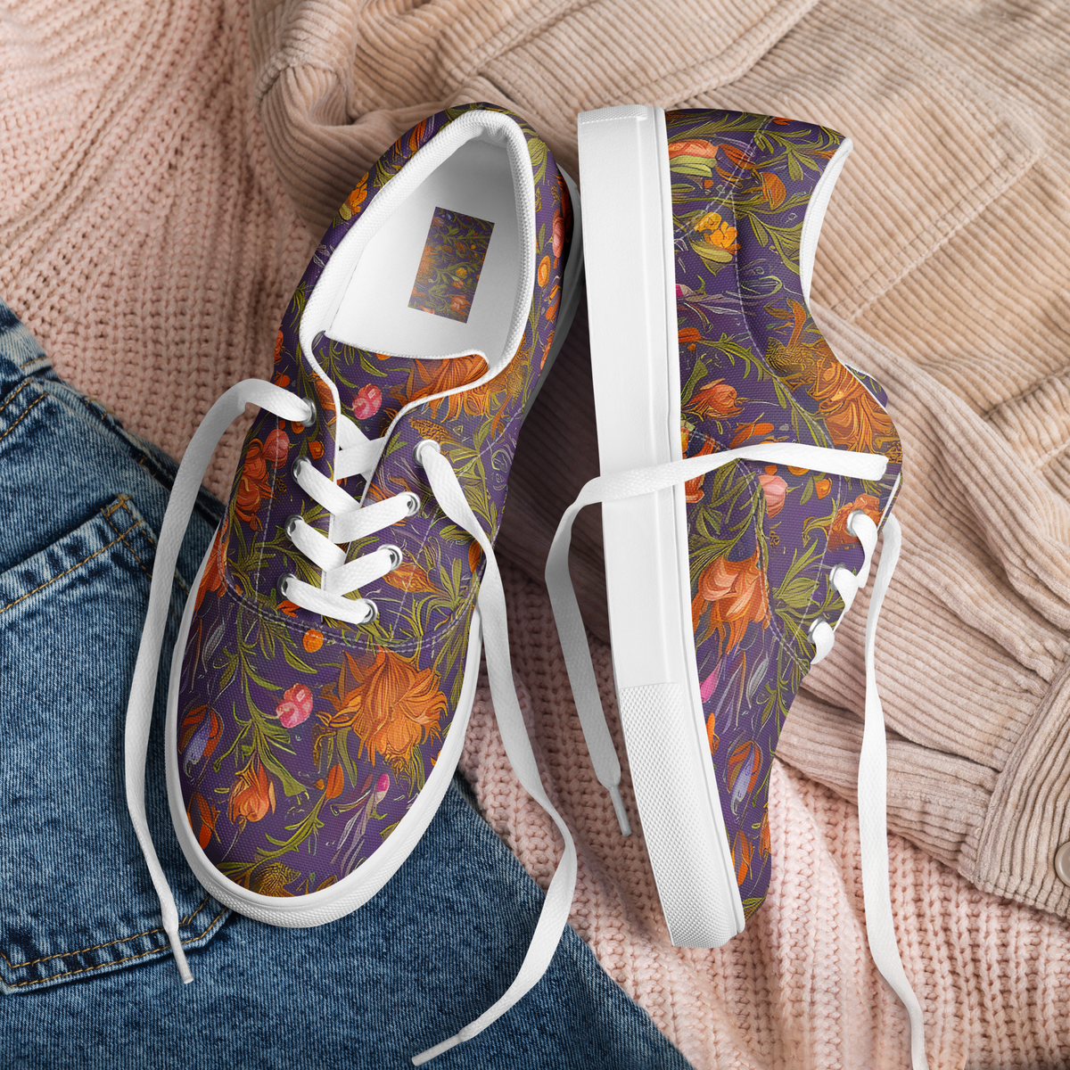 Women's Lace-Up Canvas Shoes - Botanical Nebula