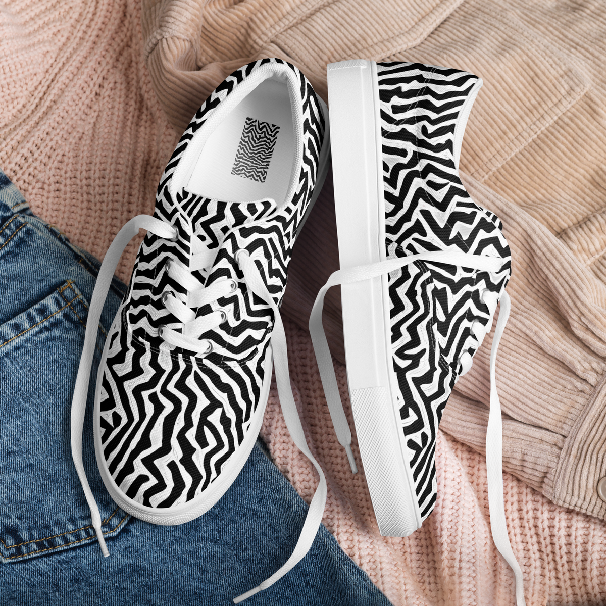Women's Lace-Up Canvas Shoes - Static Swirl
