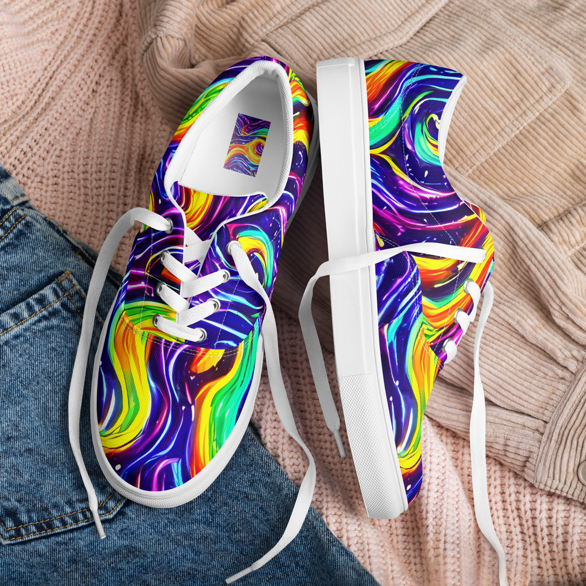 Women's Lace-Up Canvas Shoes - Galactic Flames