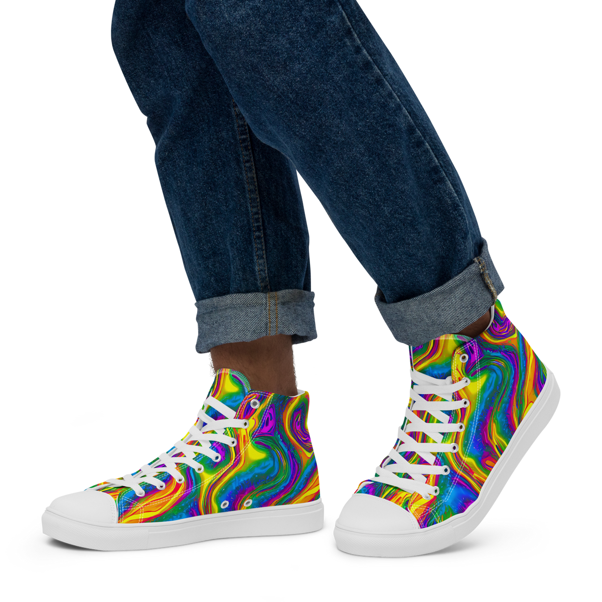 Men's High Top Canvas Shoes - Electric Aurora
