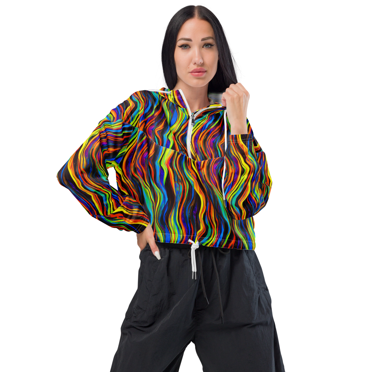 Women's Cropped Windbreaker - Celestial Waves