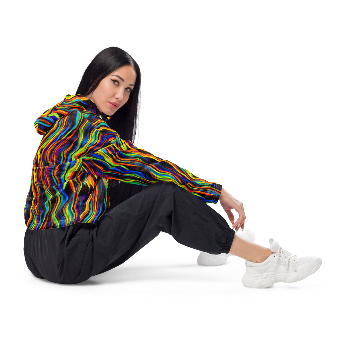 Women's Cropped Windbreaker - Celestial Waves