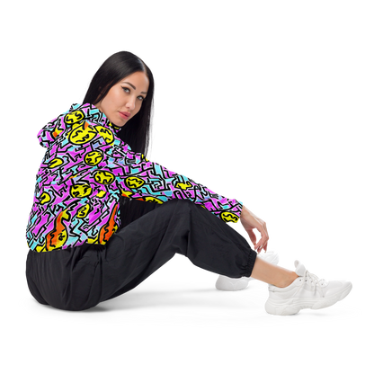 Women's Cropped Windbreaker - Punk Doodles