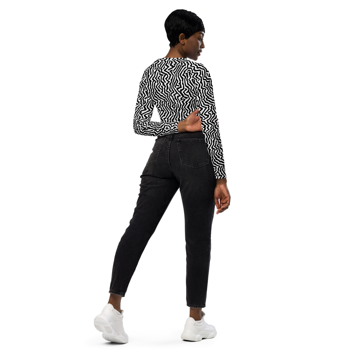 Long Sleeve Crop Top - Static Swirl