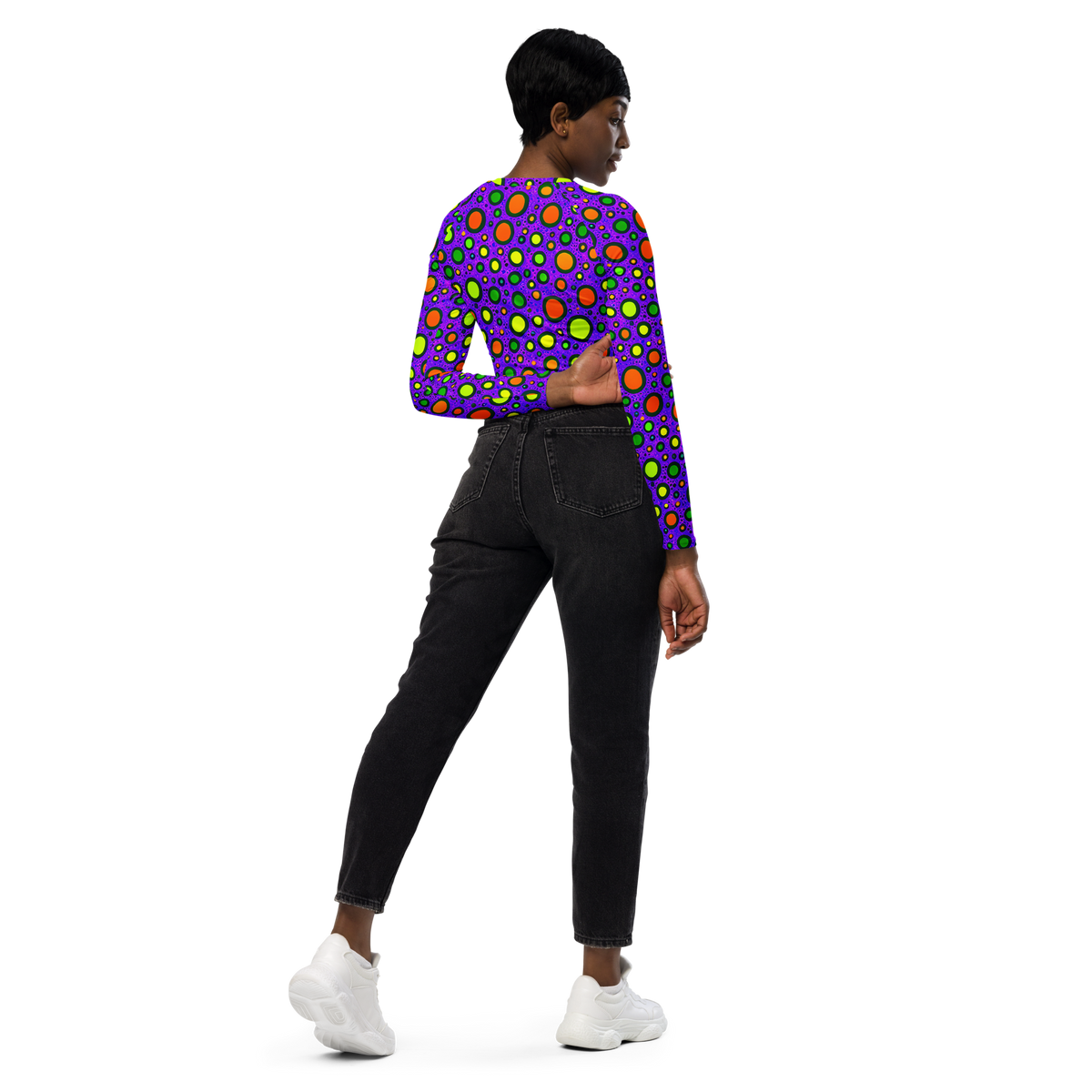 Long Sleeve Crop Top - Luminous Bubbles