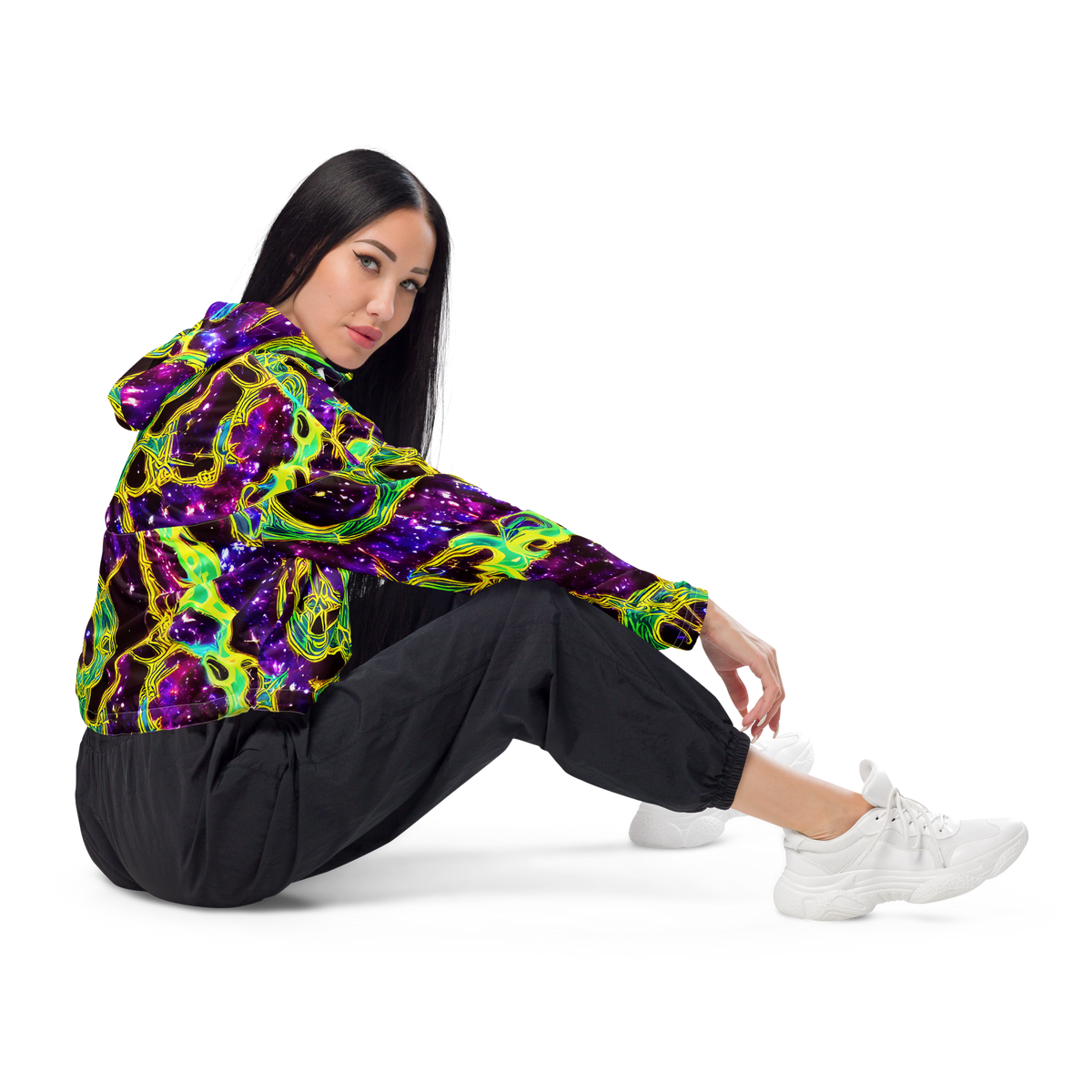 Women's Cropped Windbreaker - Galactic Web