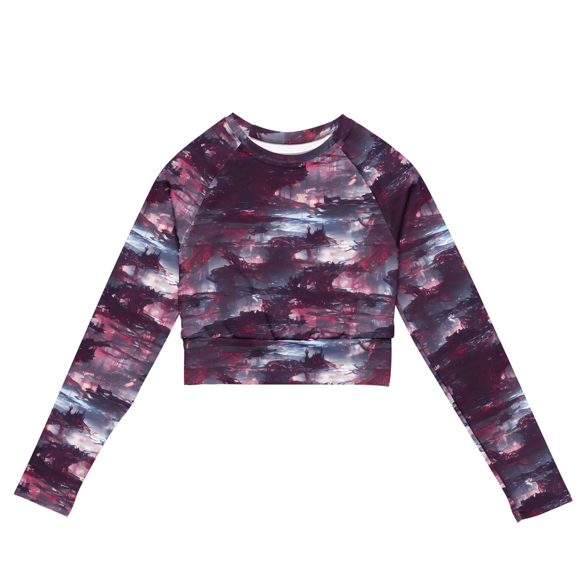 Long Sleeve Crop Top - Twilight Fortresses
