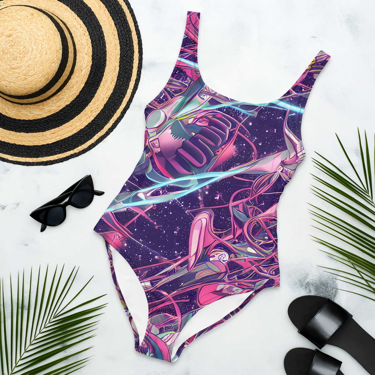 One-Piece Swimsuit - Neo-Tokyo Twirl