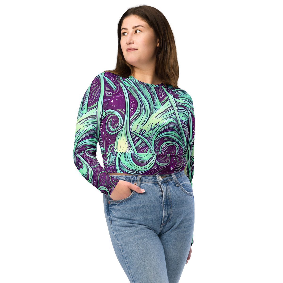 Long Sleeve Crop Top - Temple Swirls