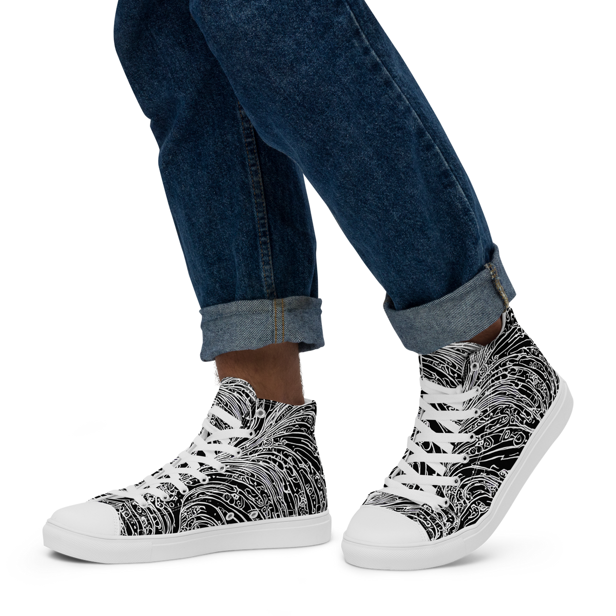 Men's High Top Canvas Shoes - Stellar Tsunami