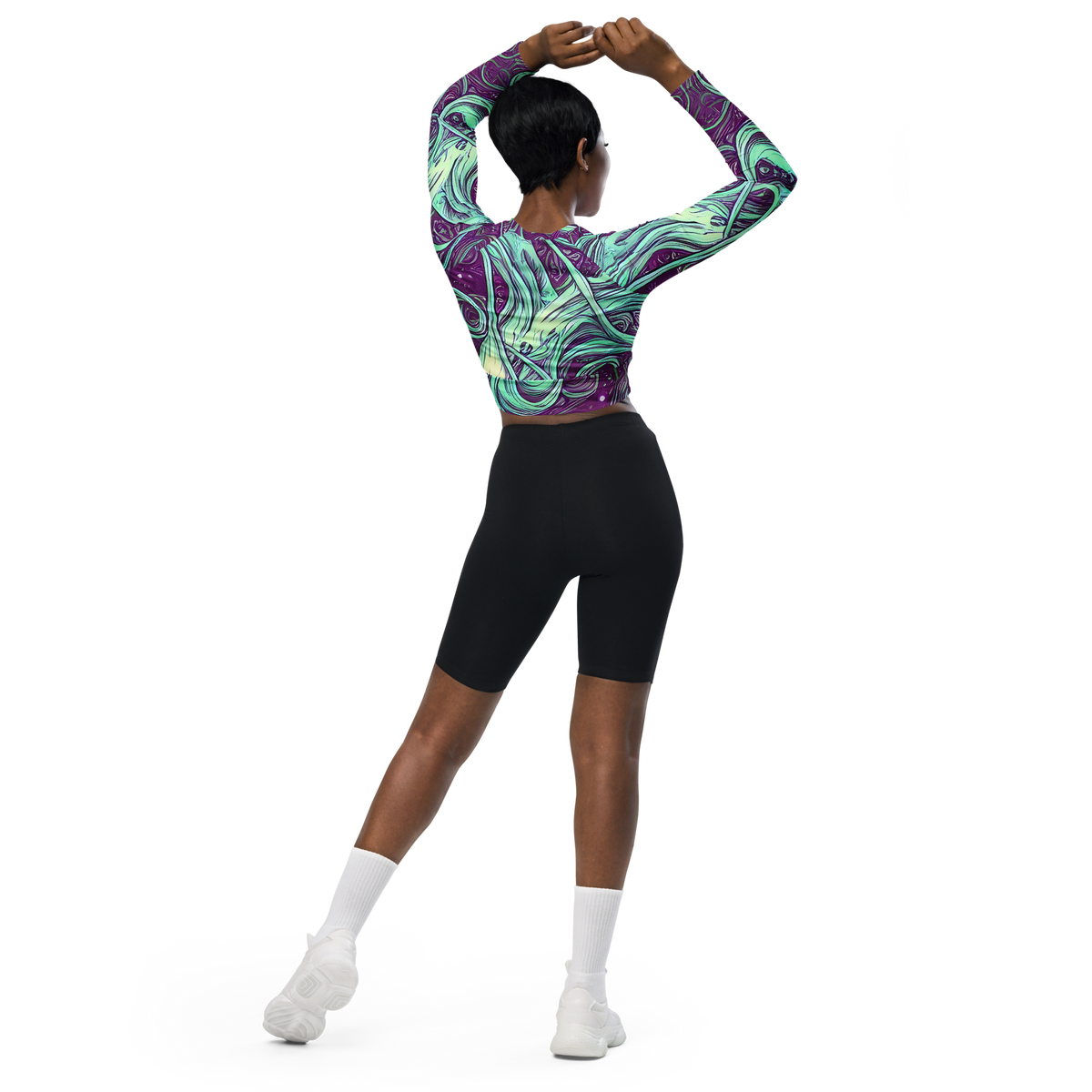 Long Sleeve Crop Top - Temple Swirls