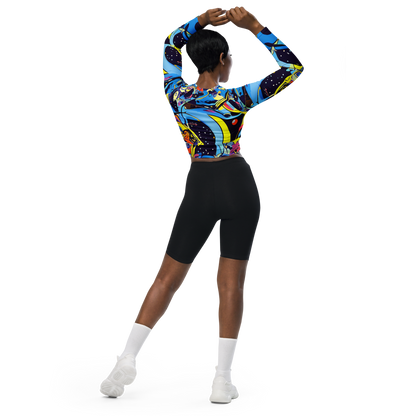 Long Sleeve Crop Top - Brown Brushwork