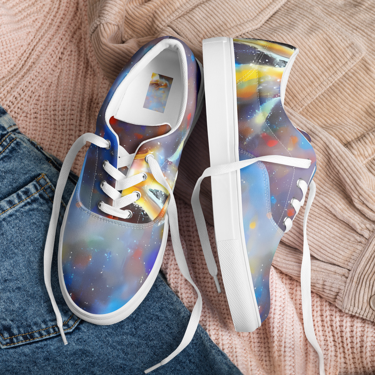 Women's Lace-Up Canvas Shoes - Impressionist Drift