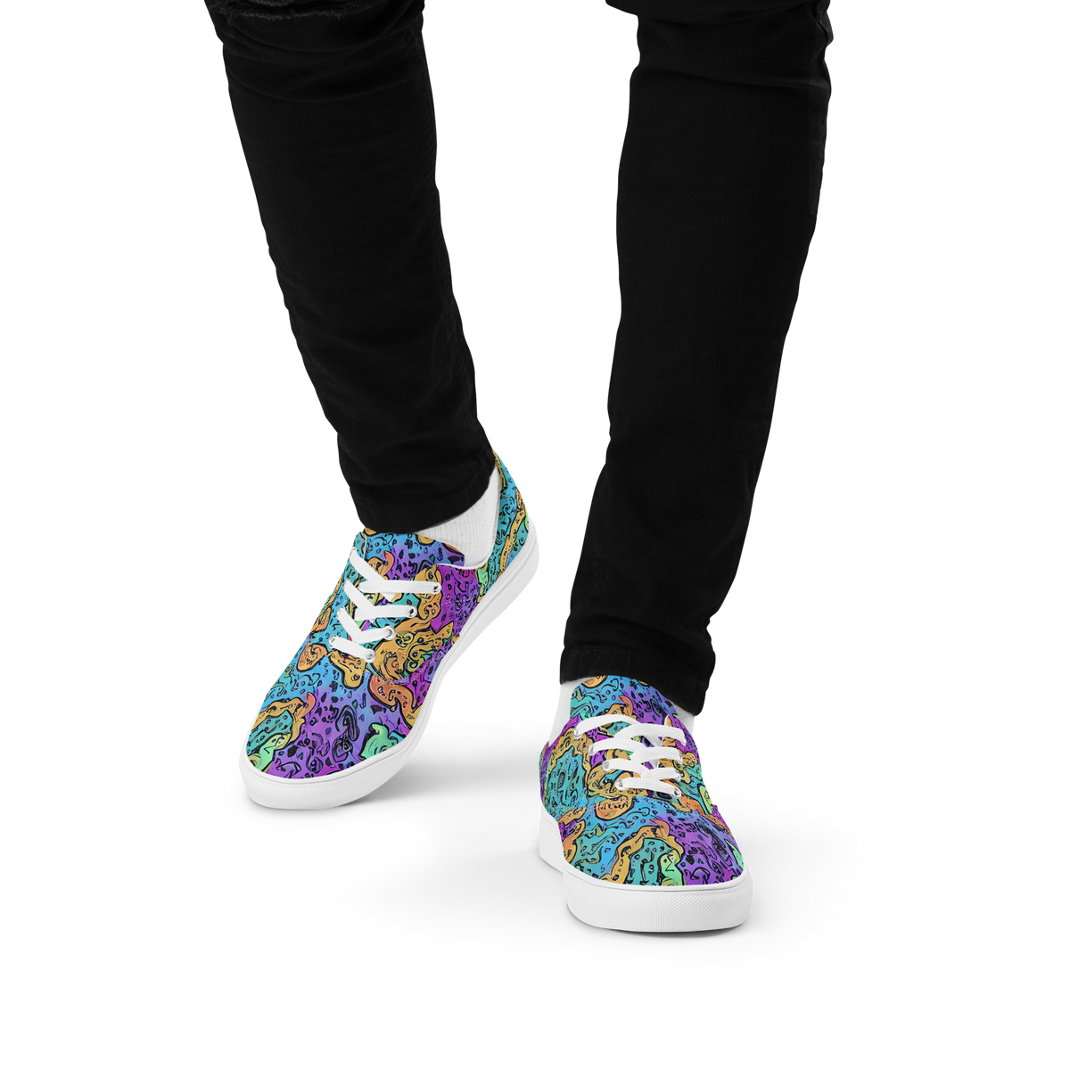 Men's Lace-Up Canvas Shoes - Intergalactic Graffiti