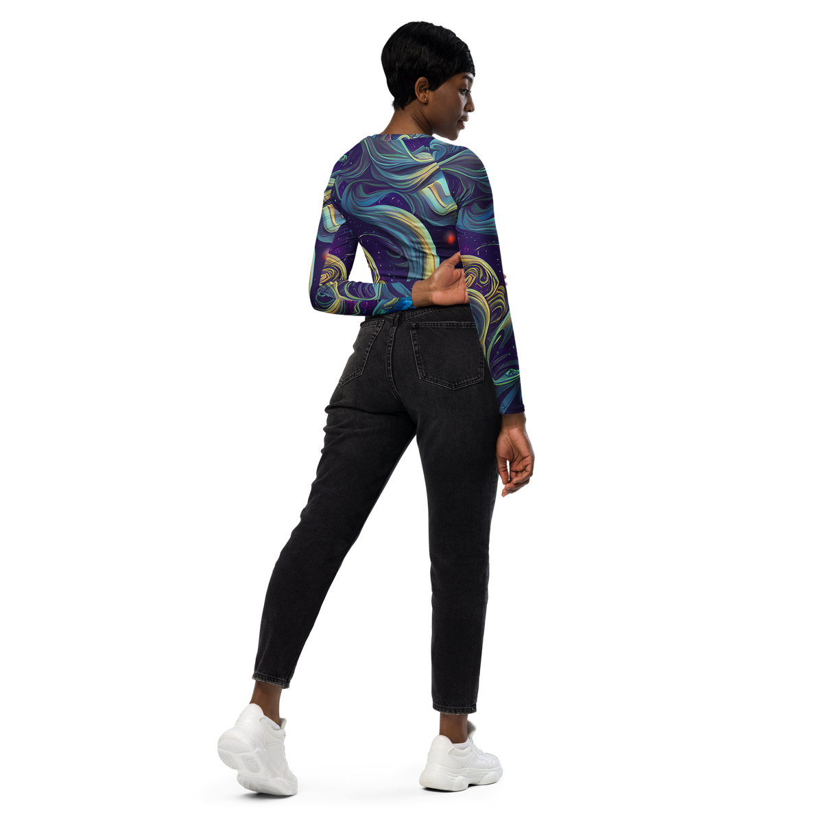 Long Sleeve Crop Top - Stellar Waves