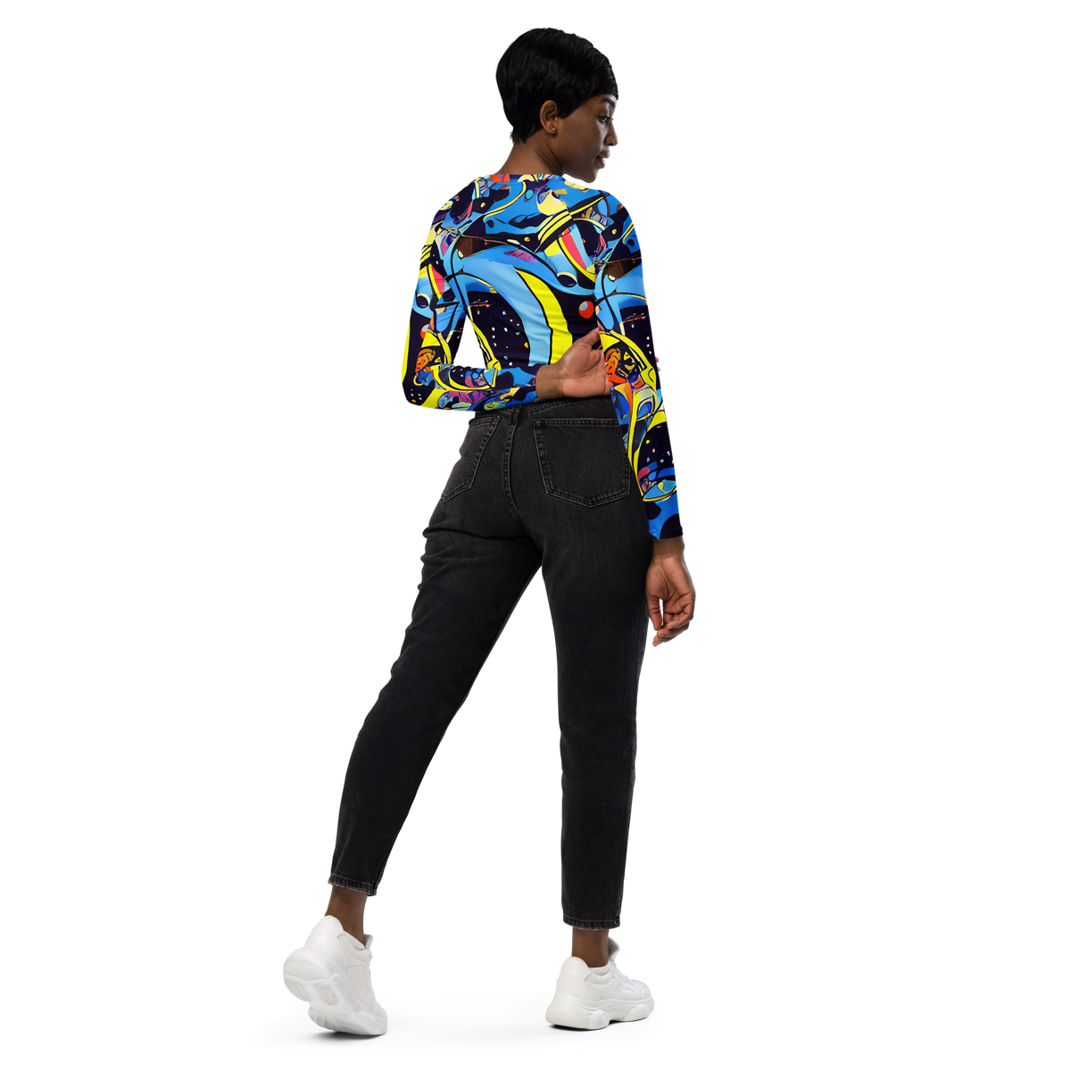 Long Sleeve Crop Top - Brown Brushwork