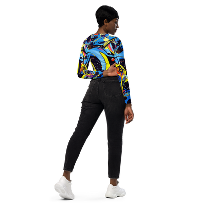Long Sleeve Crop Top - Brown Brushwork
