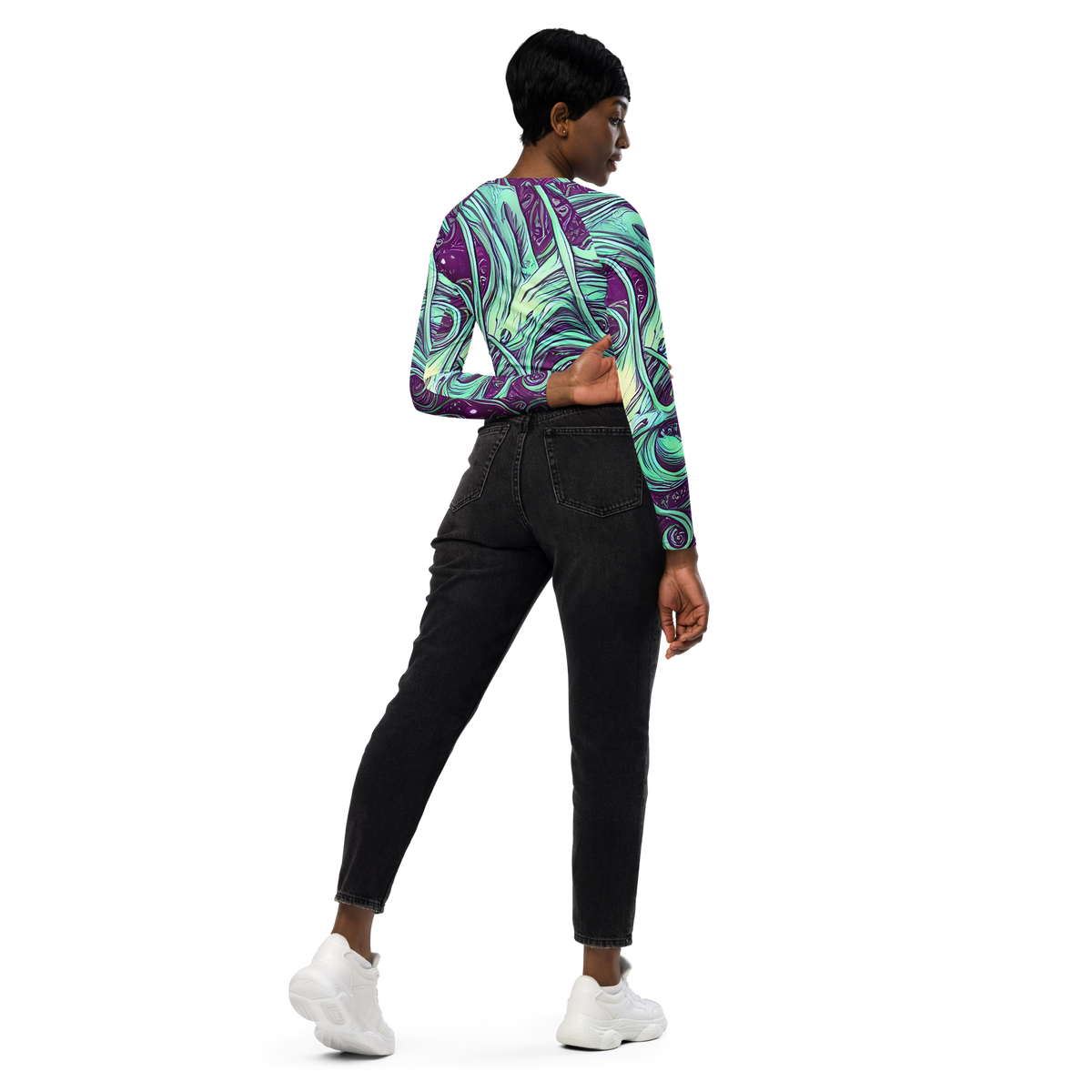 Long Sleeve Crop Top - Temple Swirls